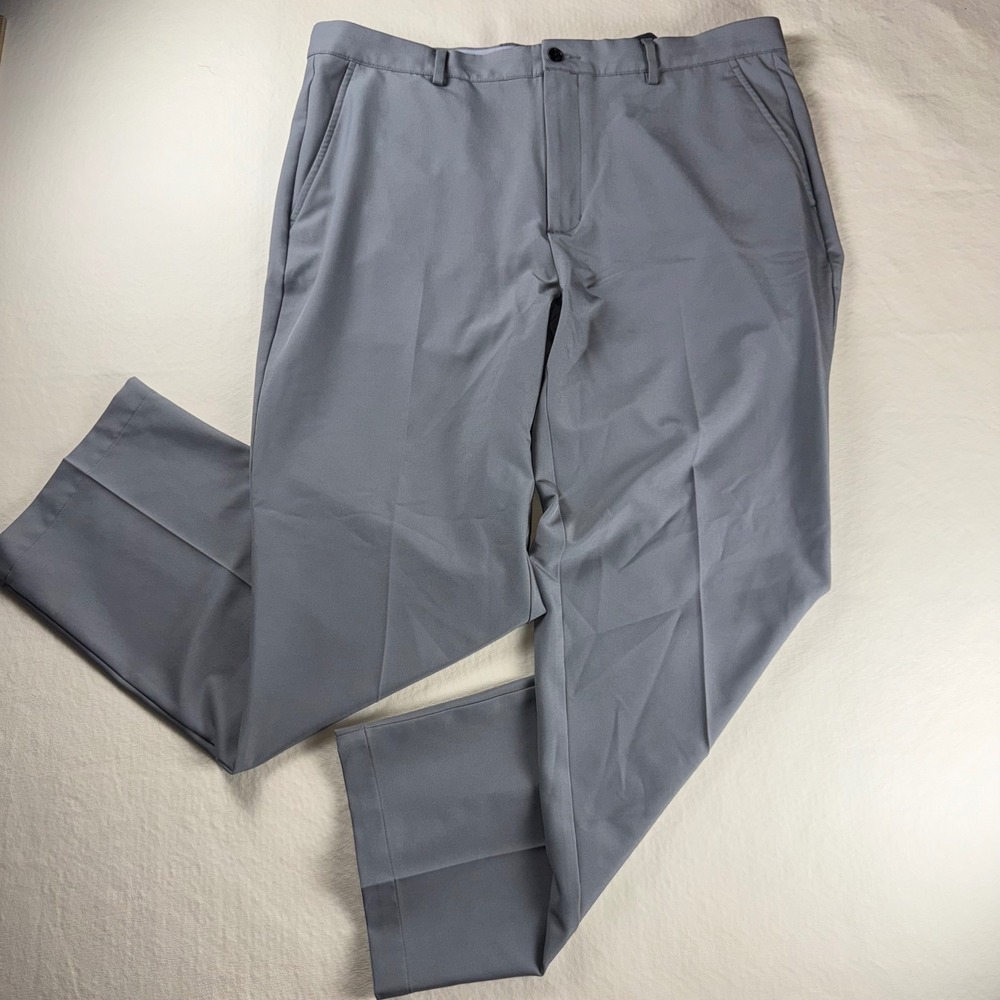 Mens Greg Norman 38x30 Grey Flat Front Dress Pants Classic Fit Trousers Golf
